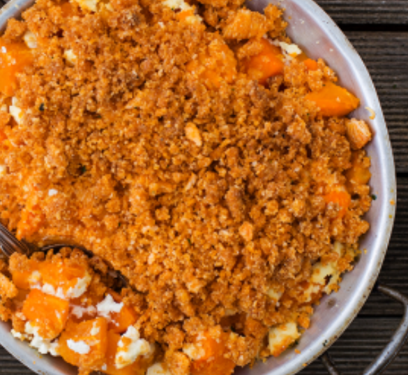 Crumble au potiron et feta à base de Rice Crackers Paprika N.A!
